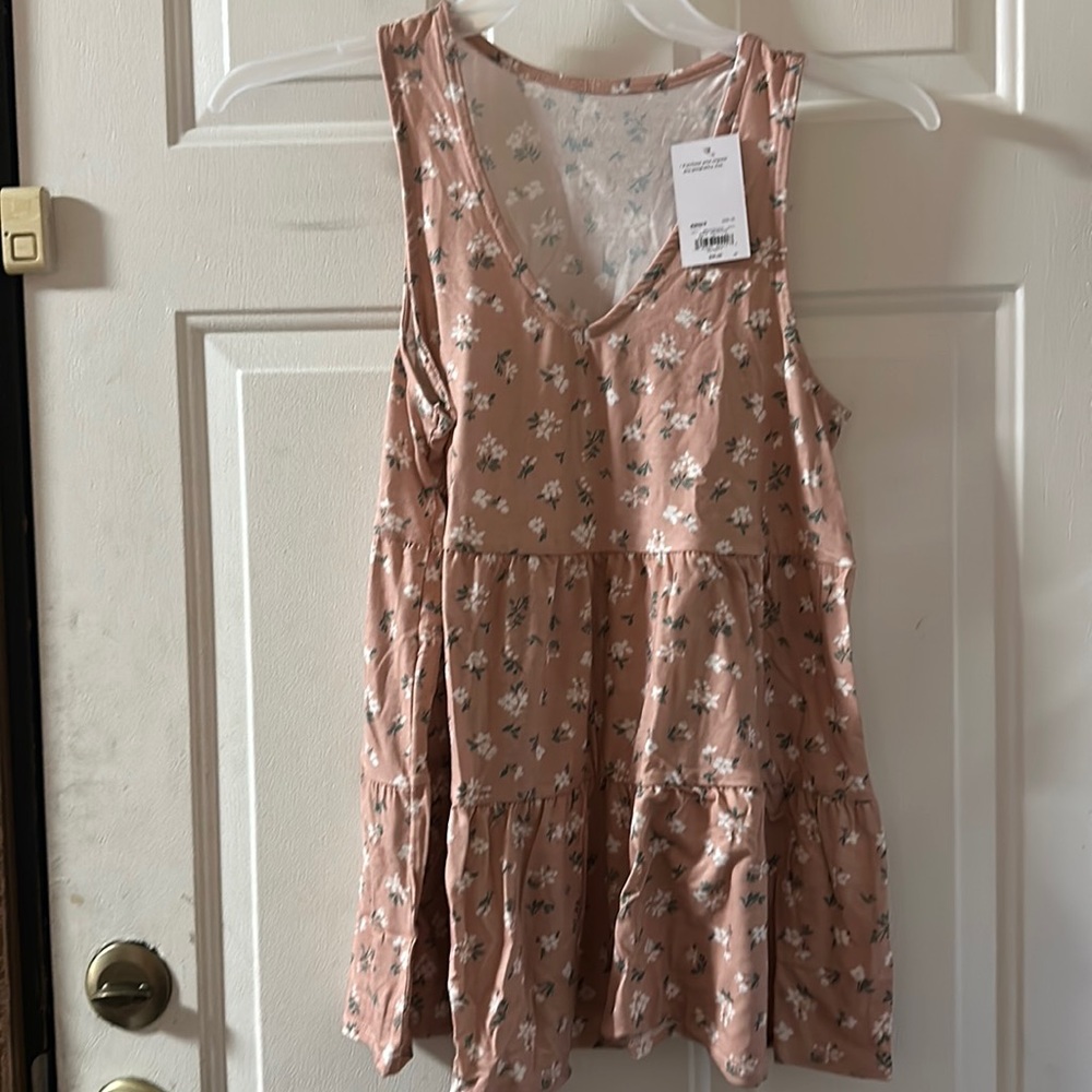 a:glow Sleeveless Tiered Babydoll Top: PINK FLORAL: NWT: SIZE XS